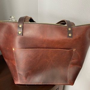 Portland Leather Goods Large brown zippered tote